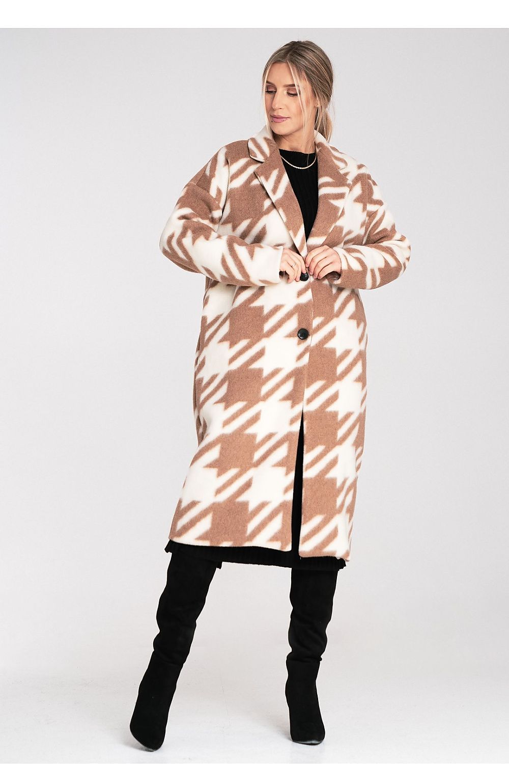 Figl Oversized Checked Wool Coat for Women - Coats and Jackets