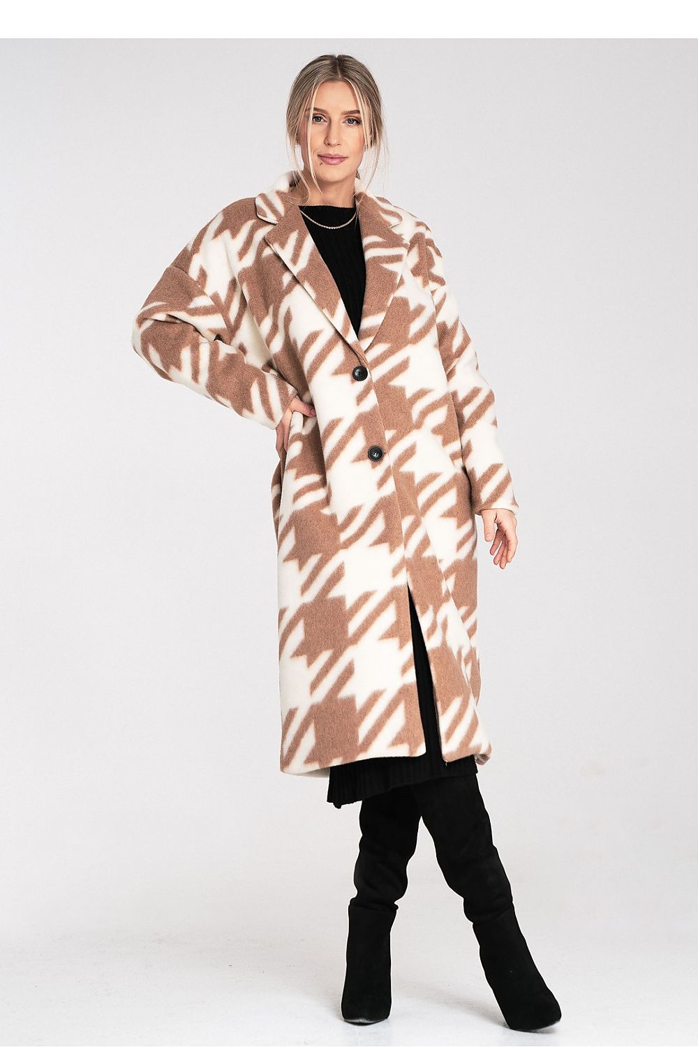 Figl Oversized Checked Wool Coat for Women beige one-size-fits-all - Coats and Jackets