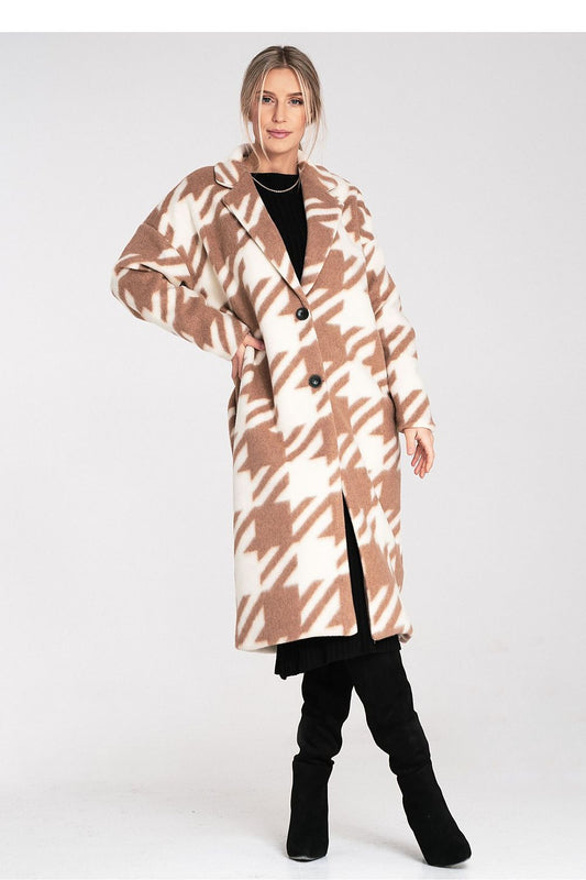Figl Oversized Checked Wool Coat for Women beige one-size-fits-all - Coats and Jackets
