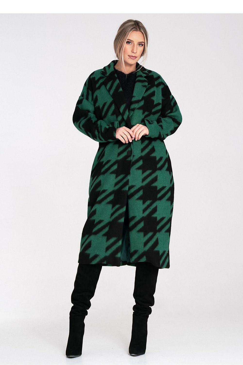 Figl Oversized Checked Wool Coat for Women green one-size-fits-all - Coats and Jackets