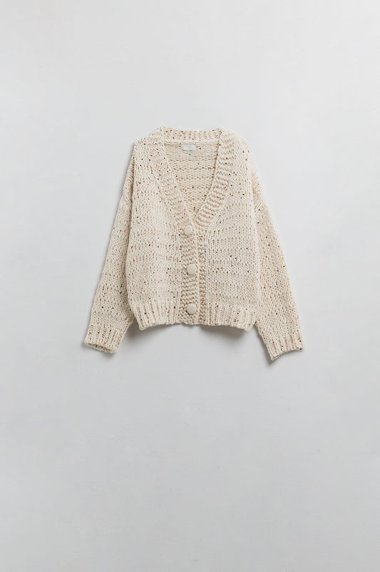 Oversized chunky knit cardigan in cream with sequin detail - Cardigans