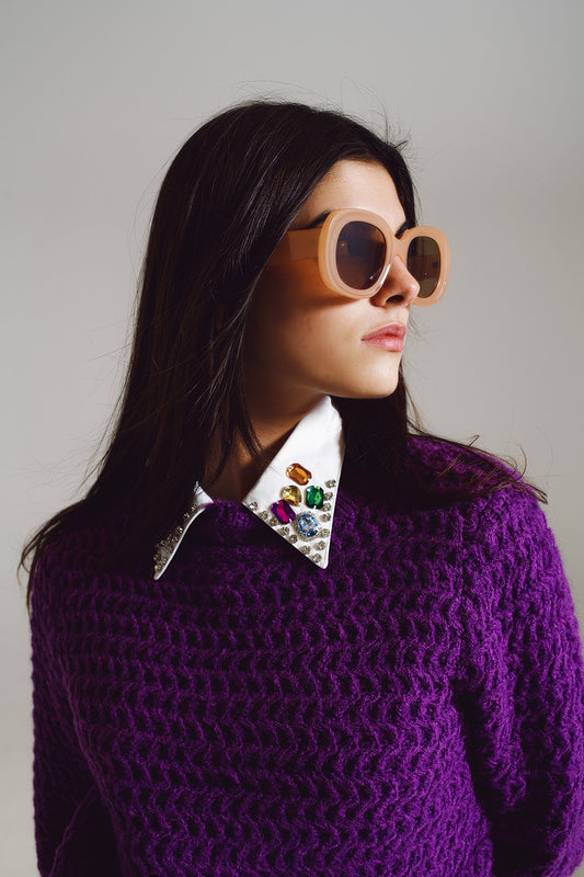 Oversized Circular Sunglasses in Tan - Sunglasses