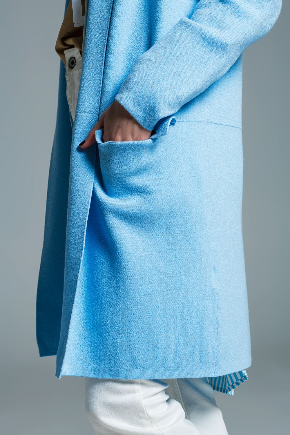 Oversized collar maxi cardigan in baby blue - Cardigans