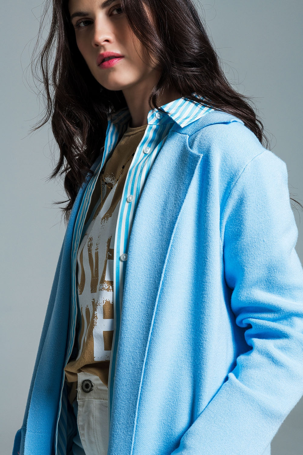 Oversized collar maxi cardigan in baby blue - Cardigans