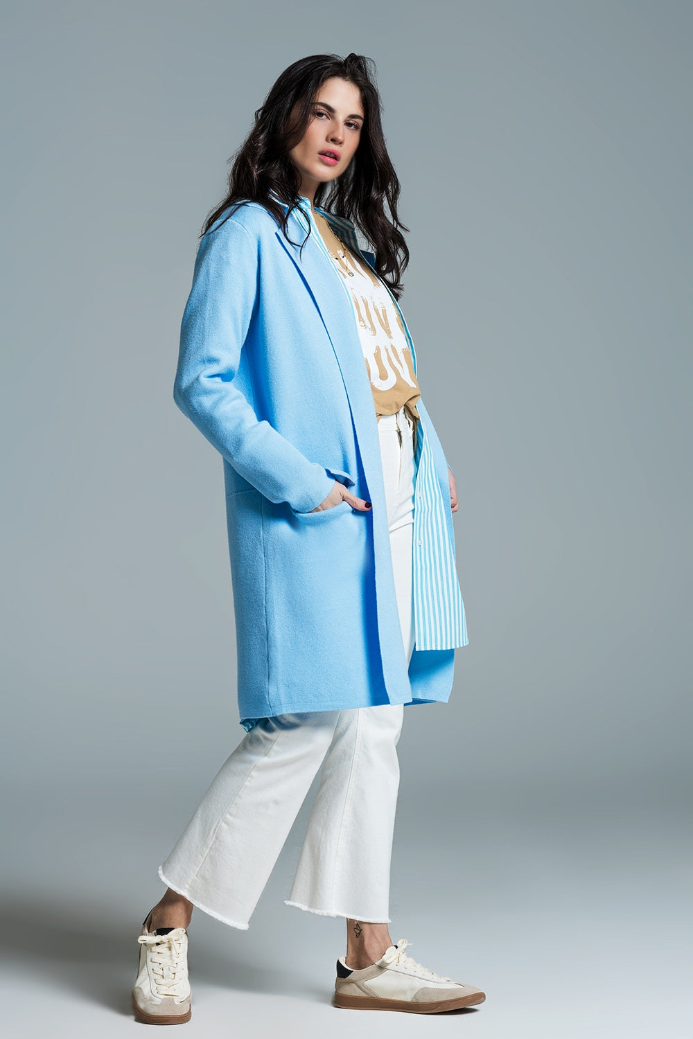 Oversized collar maxi cardigan in baby blue - Cardigans