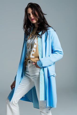 Oversized collar maxi cardigan in baby blue