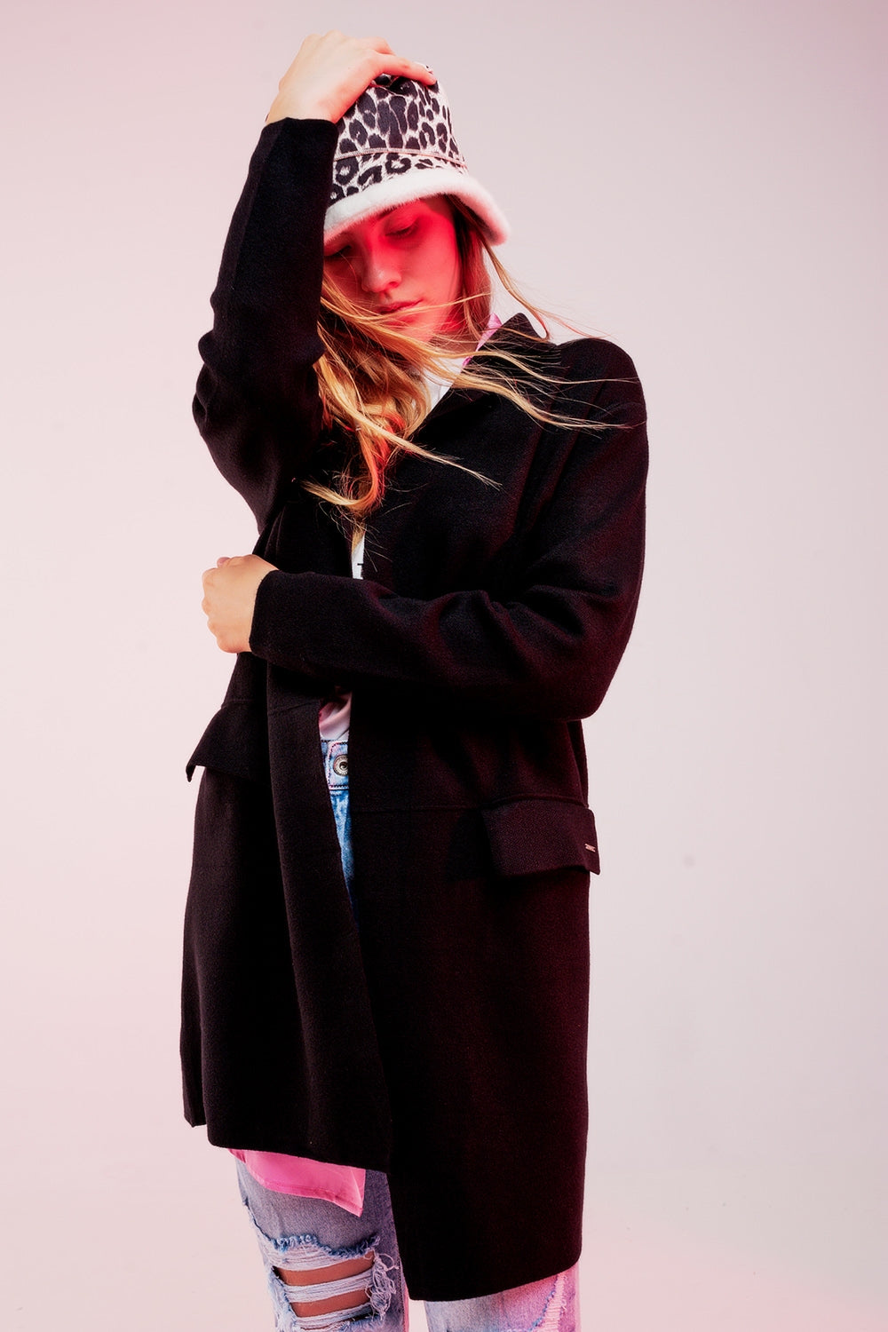 Oversized collar maxi cardigan in black - Cardigans