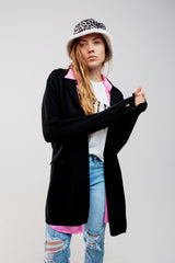 Cardigan longo com gola oversized em preto