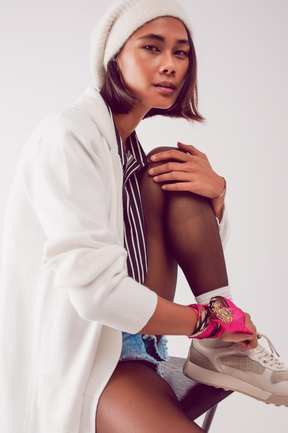 oversized collar maxi cardigan in cream - Cardigans