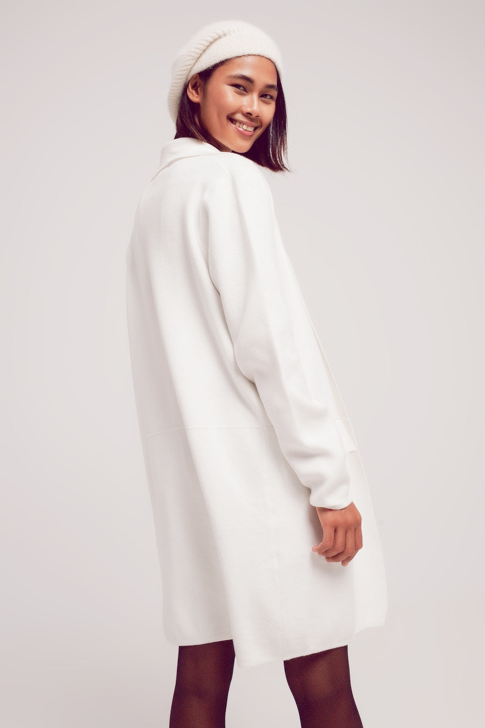 oversized collar maxi cardigan in cream - Cardigans