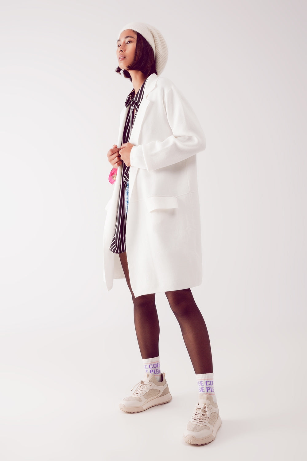 oversized collar maxi cardigan in cream - Cardigans