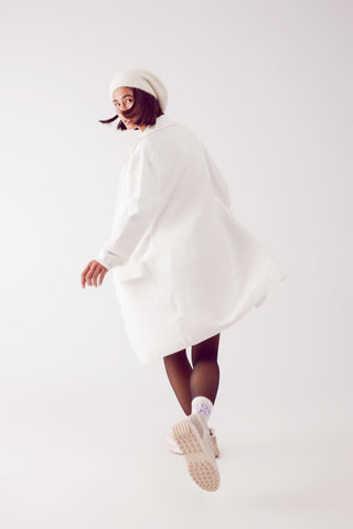 oversized collar maxi cardigan in cream