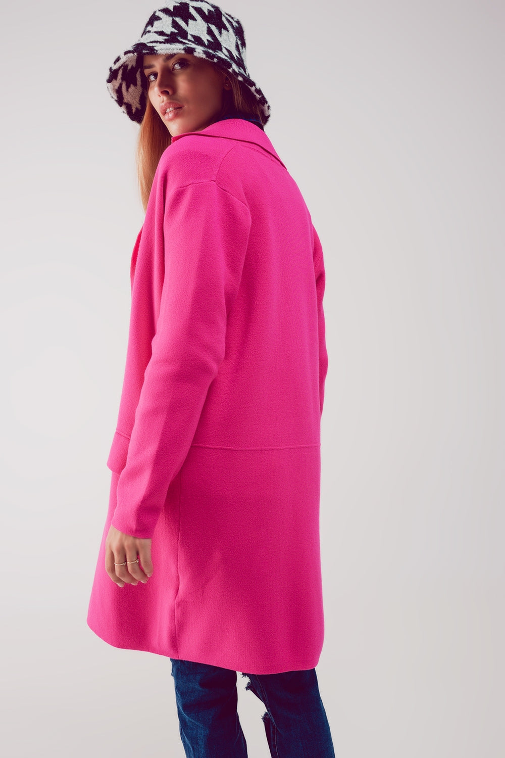 Oversized collar maxi cardigan in fuchsia - Sweaters