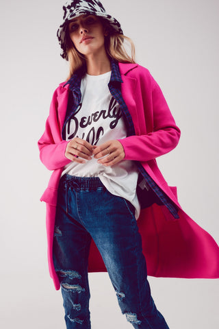 Oversized collar maxi cardigan in fuchsia