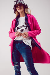 Cardigan longo com gola oversized em fúcsia