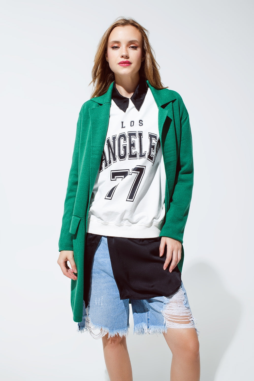 Oversized collar maxi cardigan in green - Cardigans