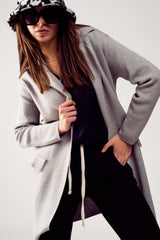 Cardigan longo com gola oversized em cinza