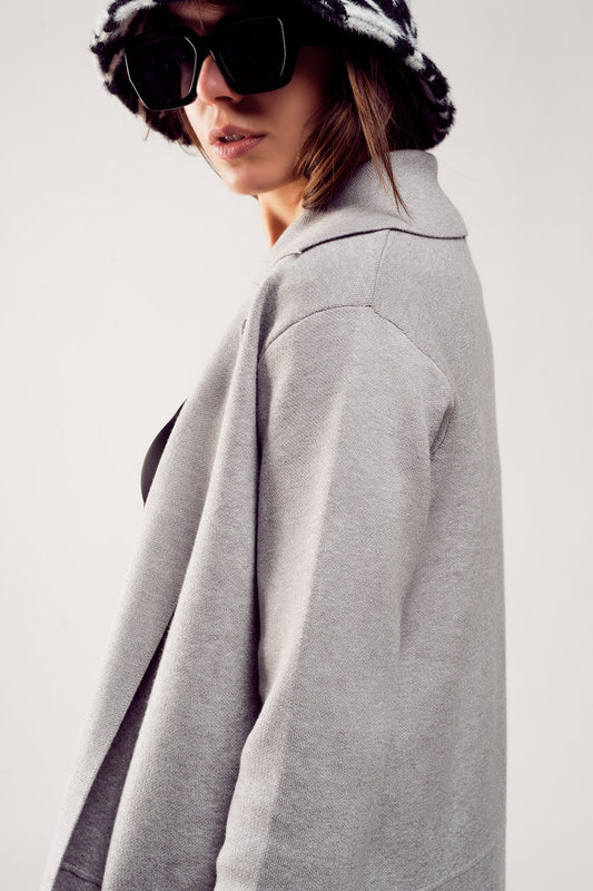 Oversized collar maxi cardigan in grey - Cardigans