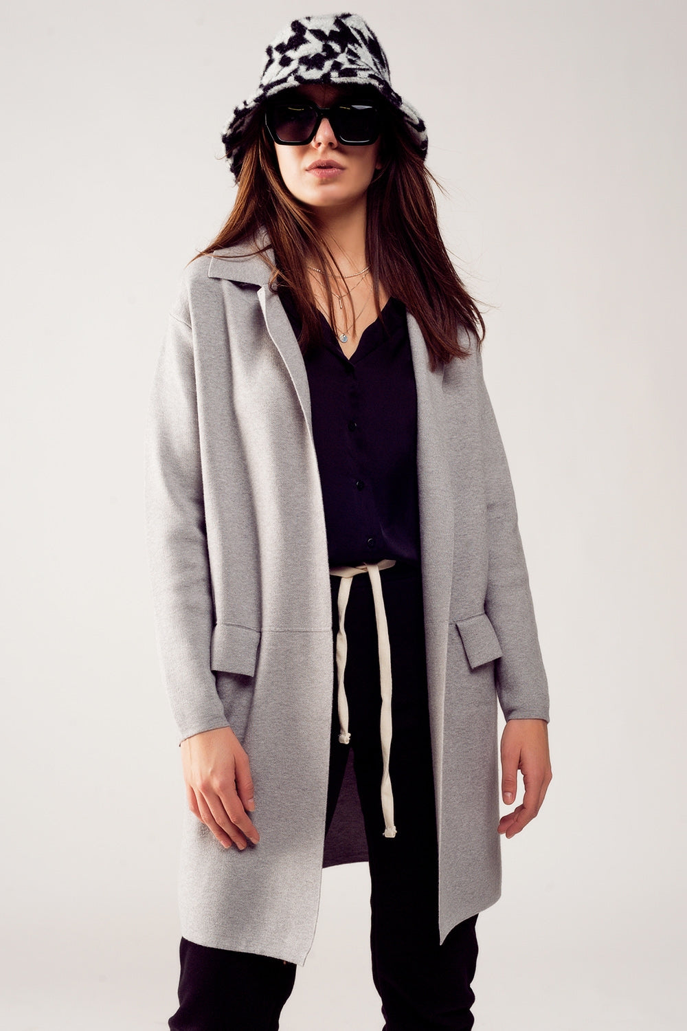 Oversized collar maxi cardigan in grey - Cardigans