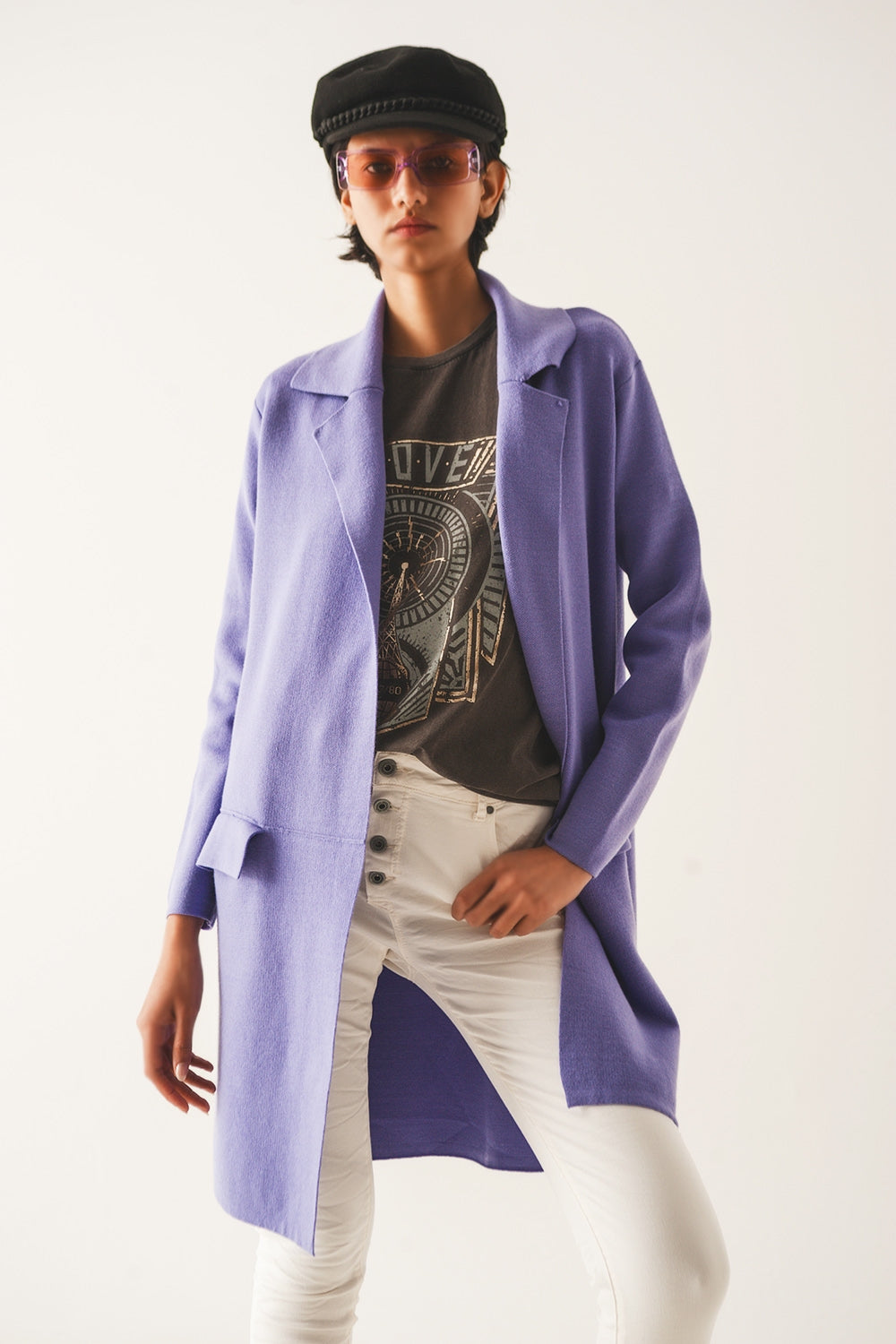 Oversized collar maxi cardigan in purple - Cardigans
