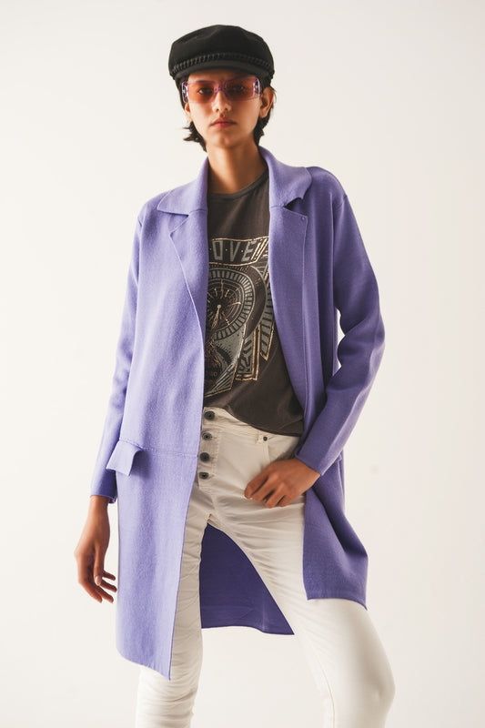 Oversized collar maxi cardigan in purple - Cardigans