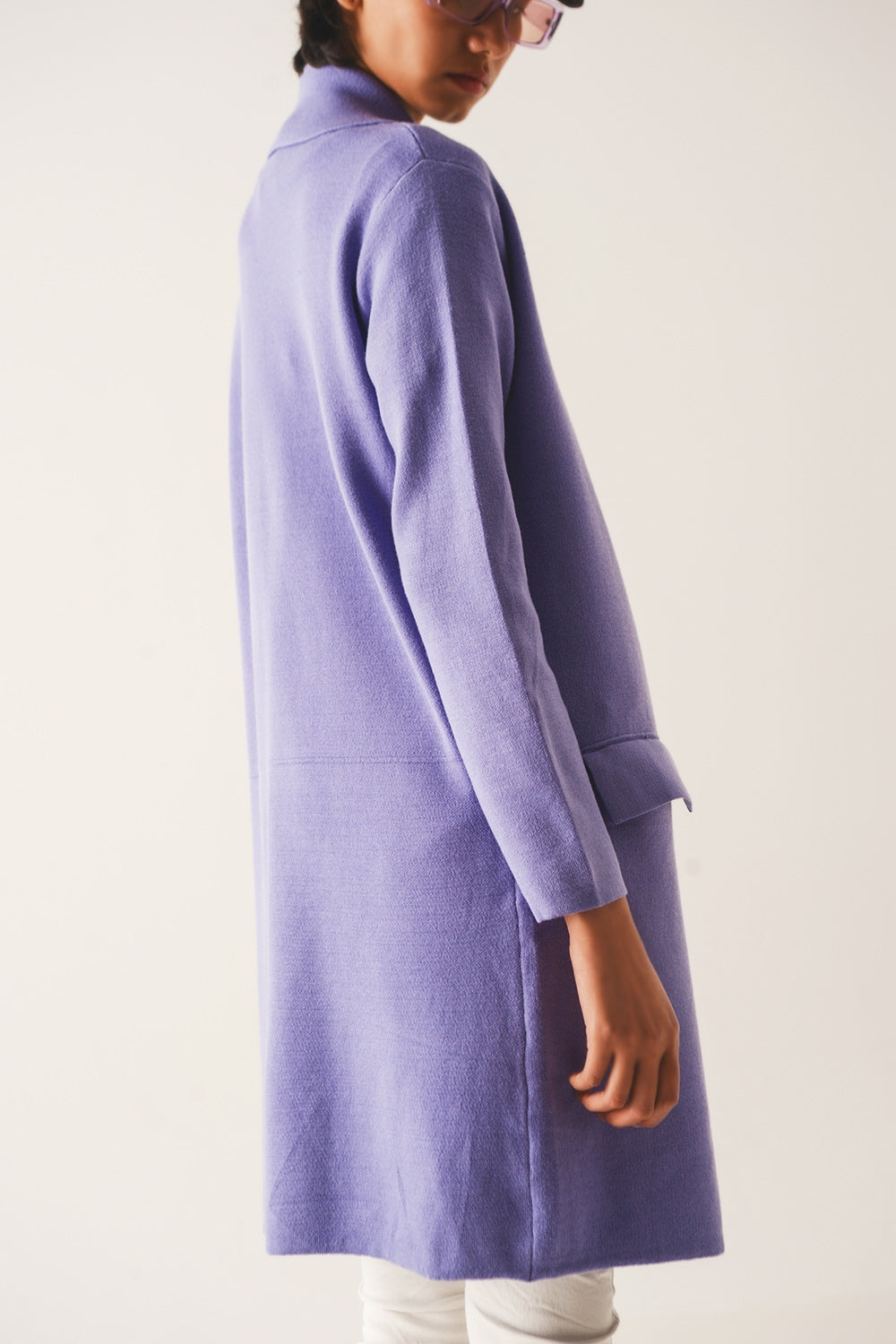 Oversized collar maxi cardigan in purple - Cardigans