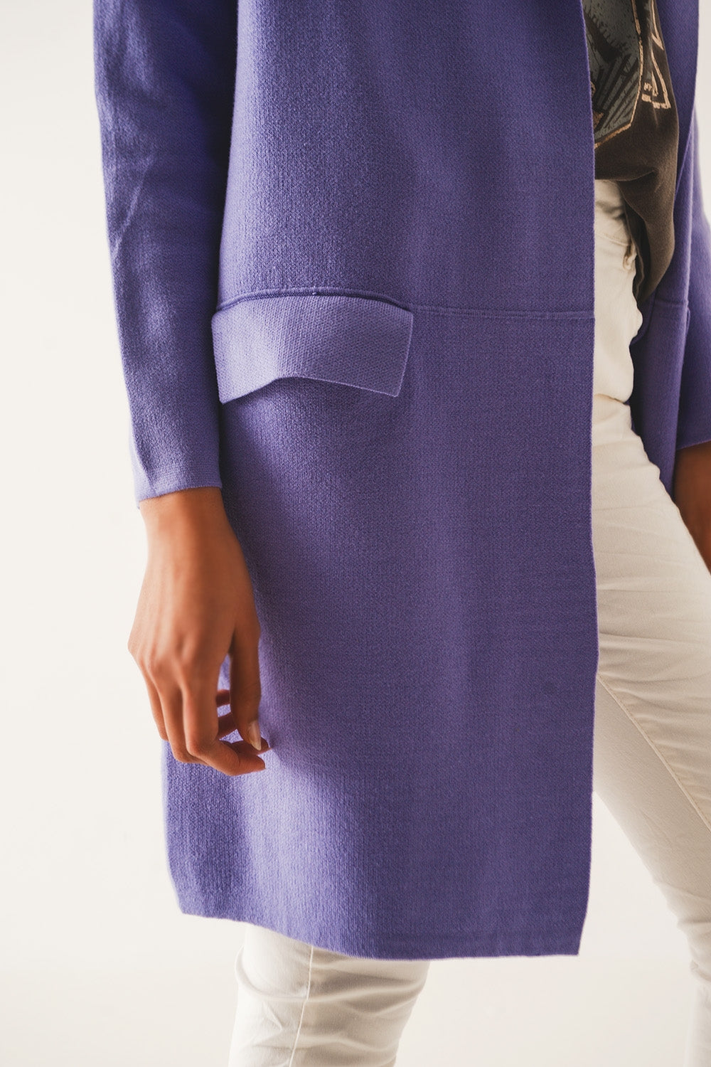 Oversized collar maxi cardigan in purple - Cardigans