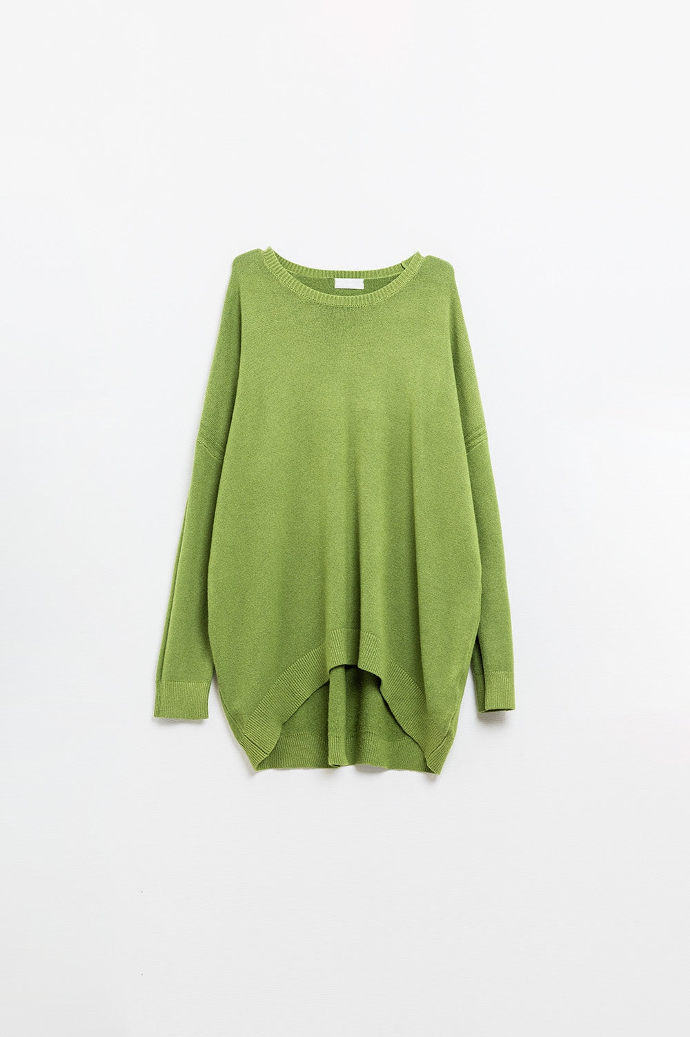 Oversized Crew Neck Long Sleeve Sweater in Olive Green - Jumpers