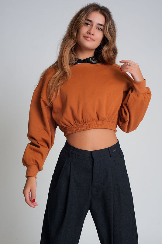 Oversized cropped sweatshirt in camel - Sweaters