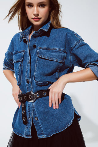 oversized denim jacket with cargo pockets