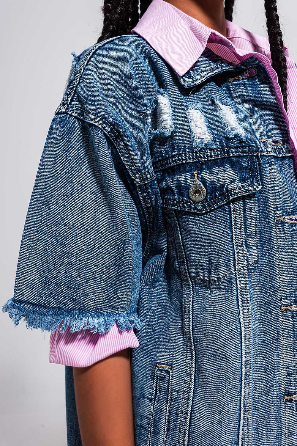 Oversized distressed short sleeves denim jacket - Jackets