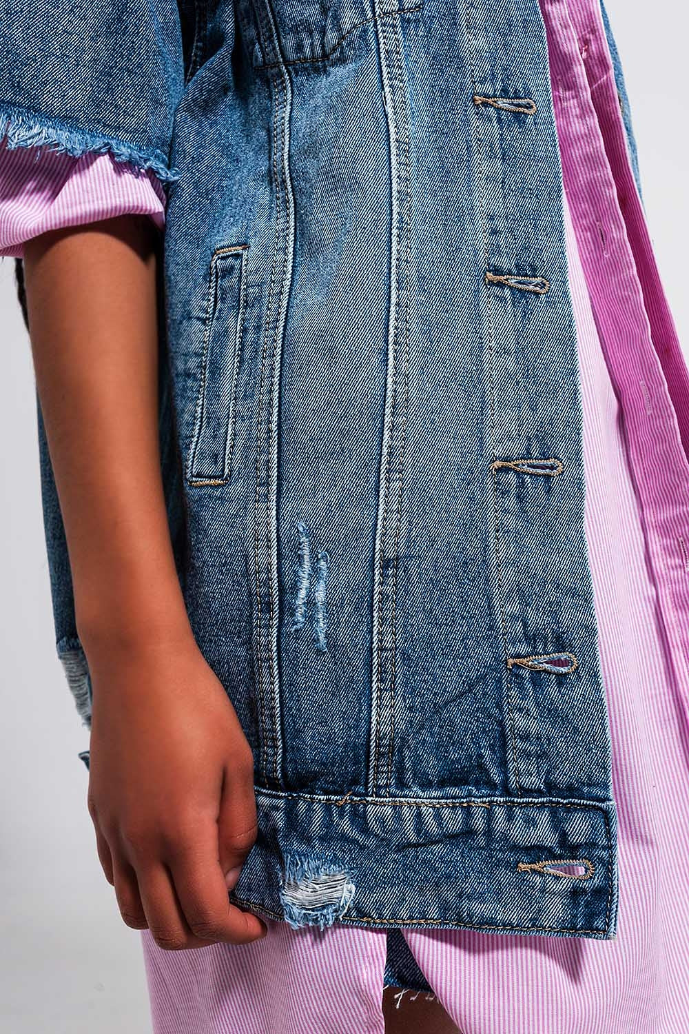 Oversized distressed short sleeves denim jacket - Jackets
