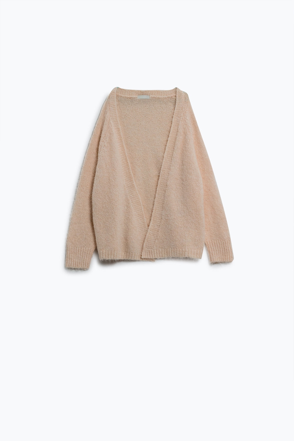 Oversized fluffy knit open cardigan in white with rib at them and cuffs - Cardigans