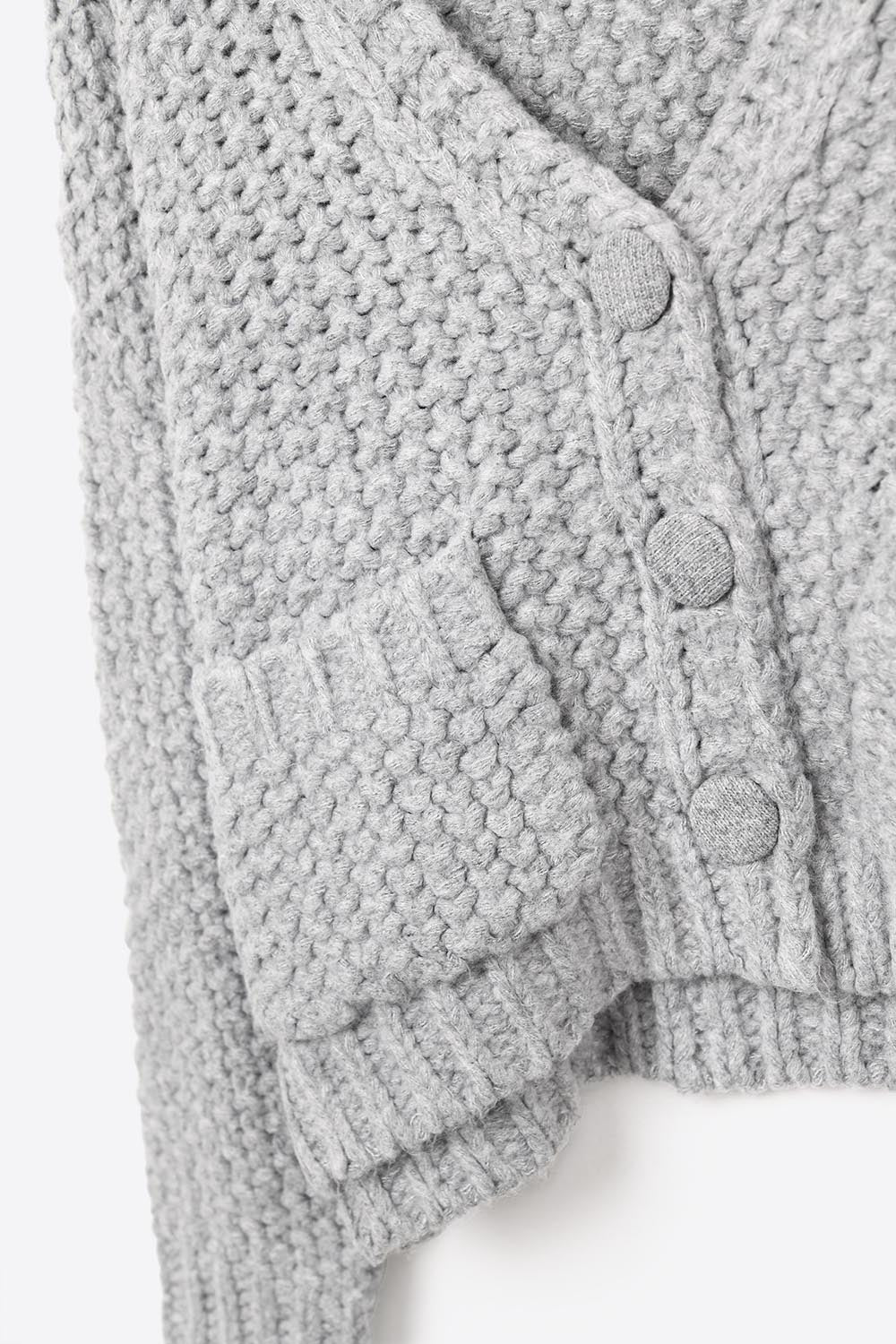 Oversized gray chunky knit jacket with pockets - Coats and Jackets