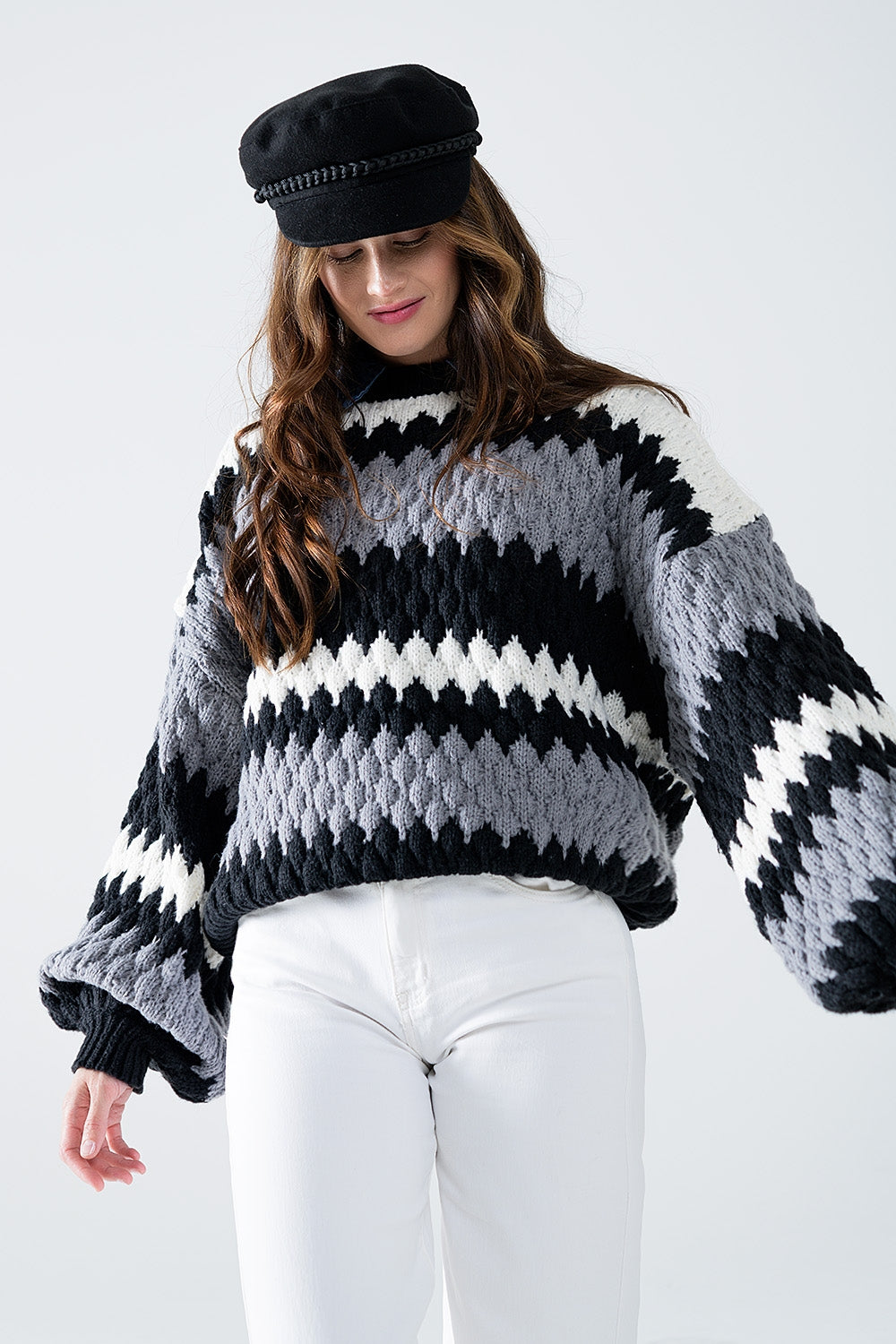 oversized gray zig zag striped sweater - Jumpers