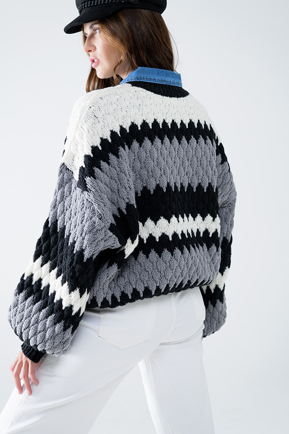 oversized gray zig zag striped sweater - Jumpers