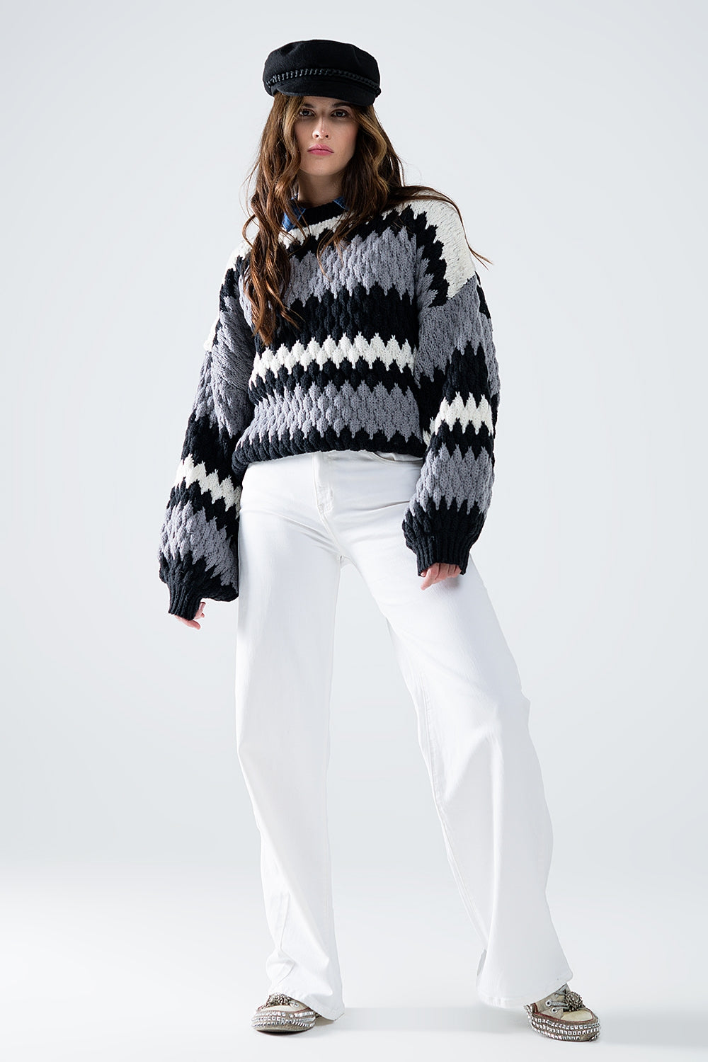 oversized gray zig zag striped sweater - Jumpers