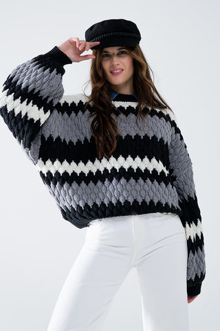 oversized gray zig zag striped sweater