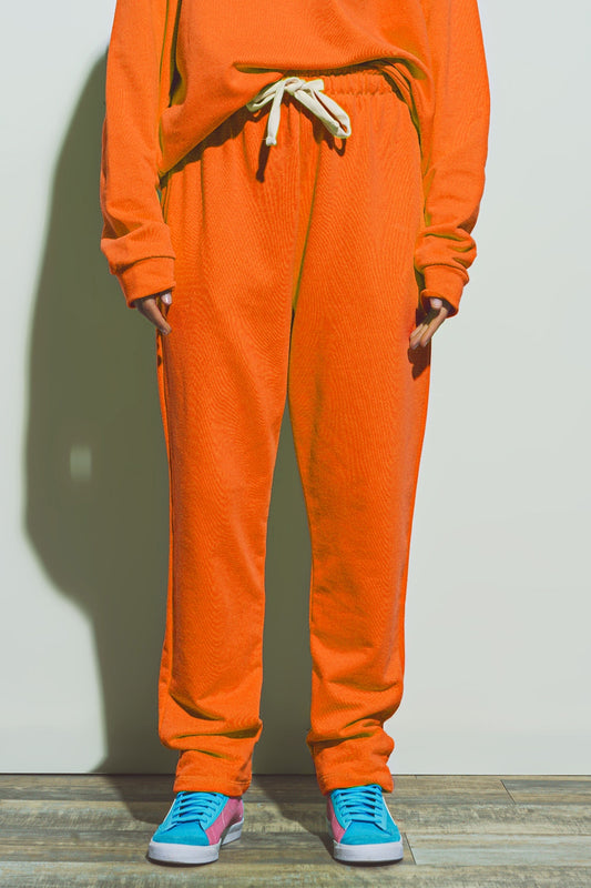 Oversized Jogger with Tie Waist in Bright Orange - Trousers