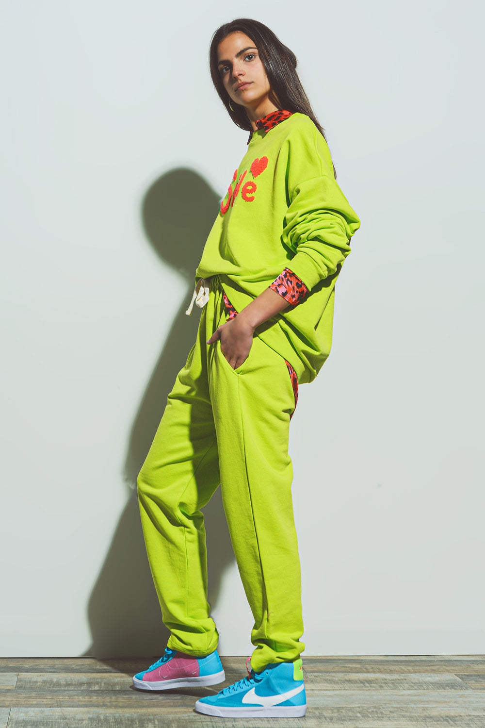 Oversized Jogger with Tie Waist in lime - Trousers
