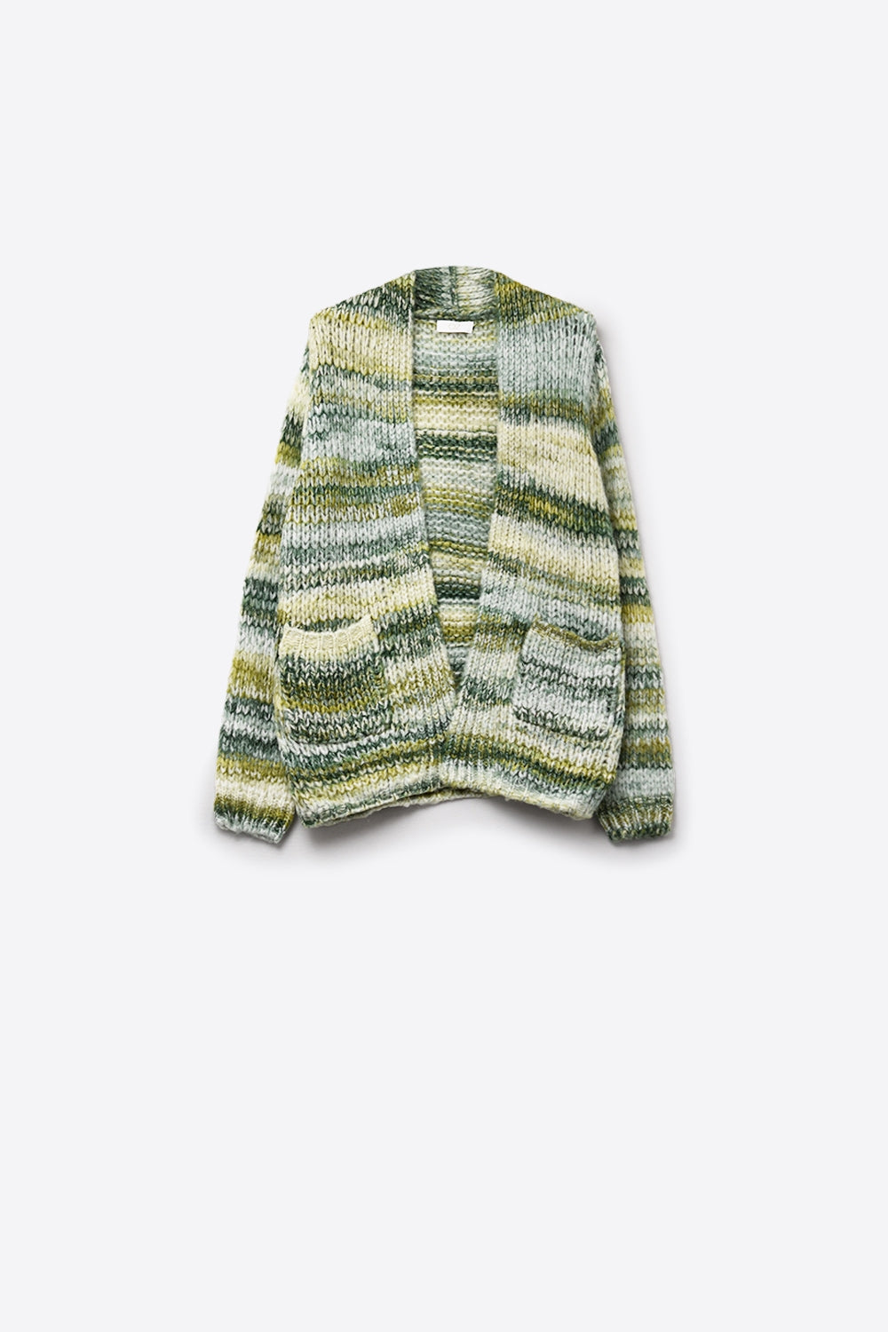Oversized mottled striped long cardigan with pockets in Green -