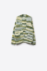 Oversized mottled striped long cardigan with pockets in Green