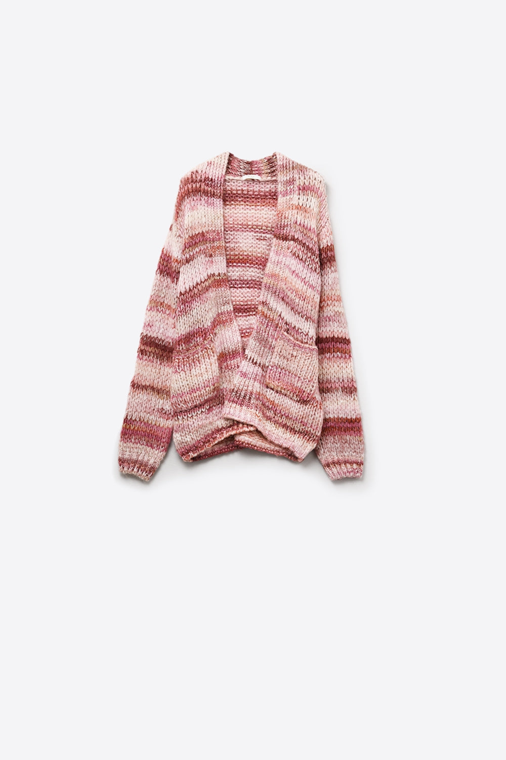 Oversized mottled striped long cardigan with pockets in Pink -