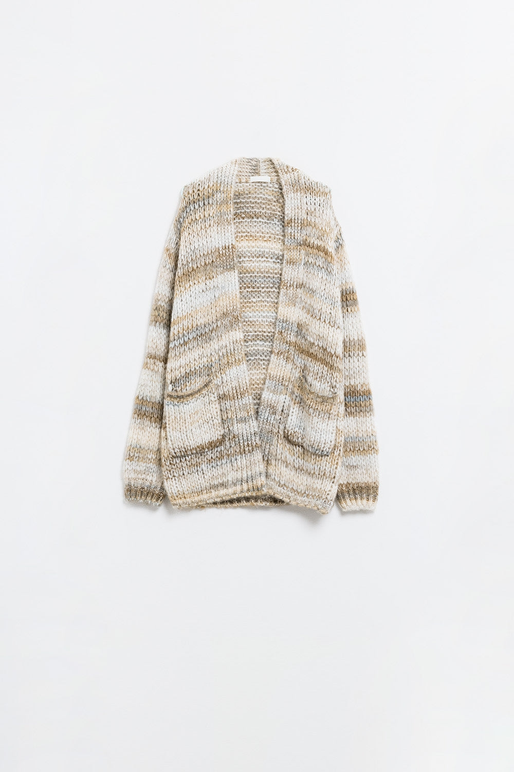 Oversized mottled striped long cardigan with pockets - Cardigans
