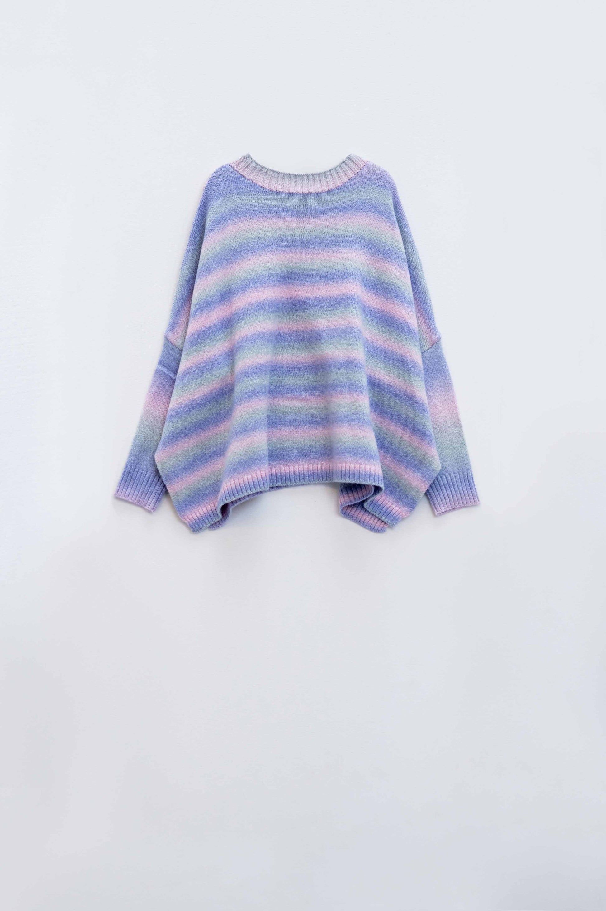 Oversized Multicolor in Shades of Purple High Neck Sweater With Side Slits - Jumpers