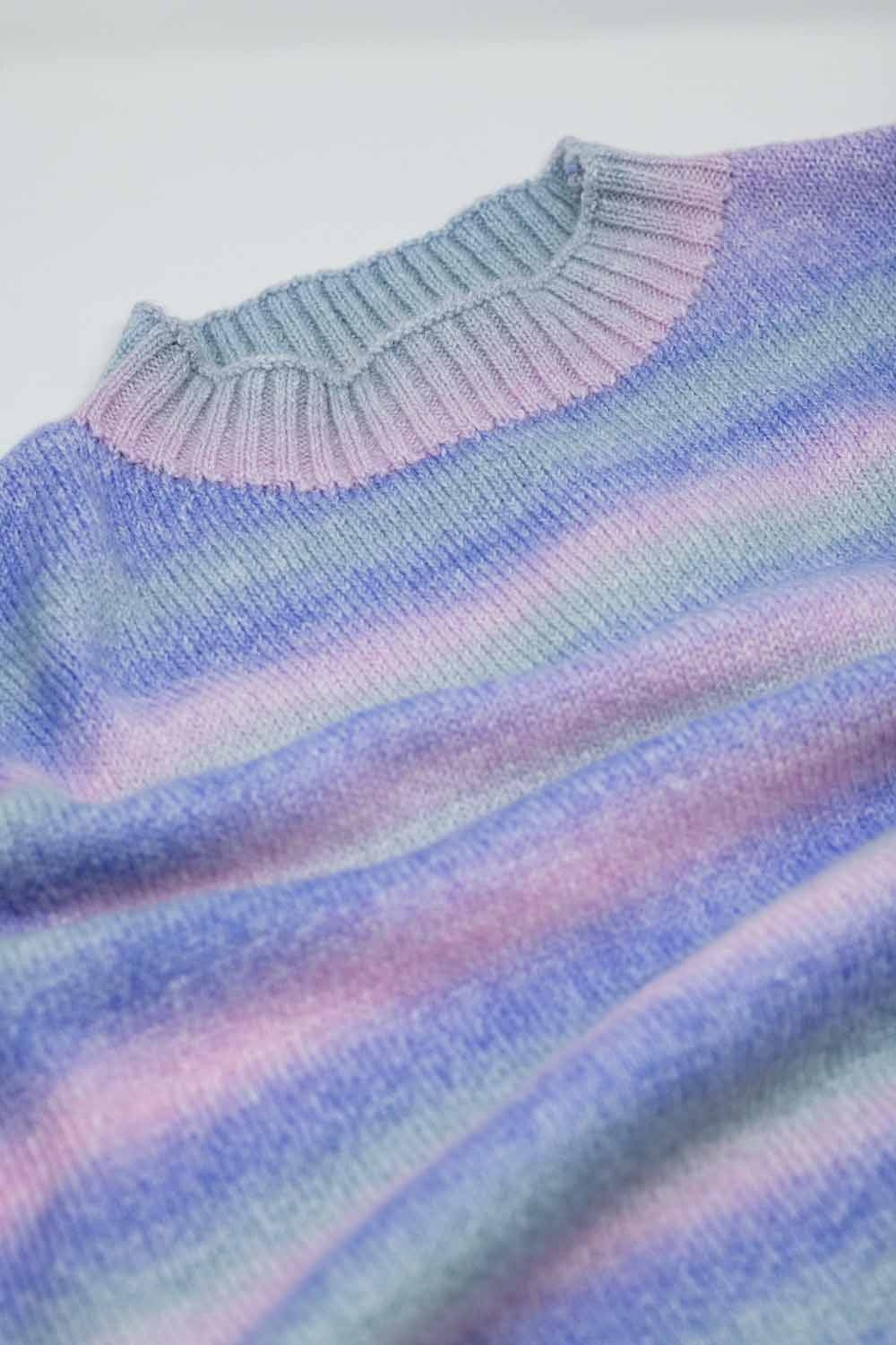 Oversized Multicolor in Shades of Purple High Neck Sweater With Side Slits - Jumpers