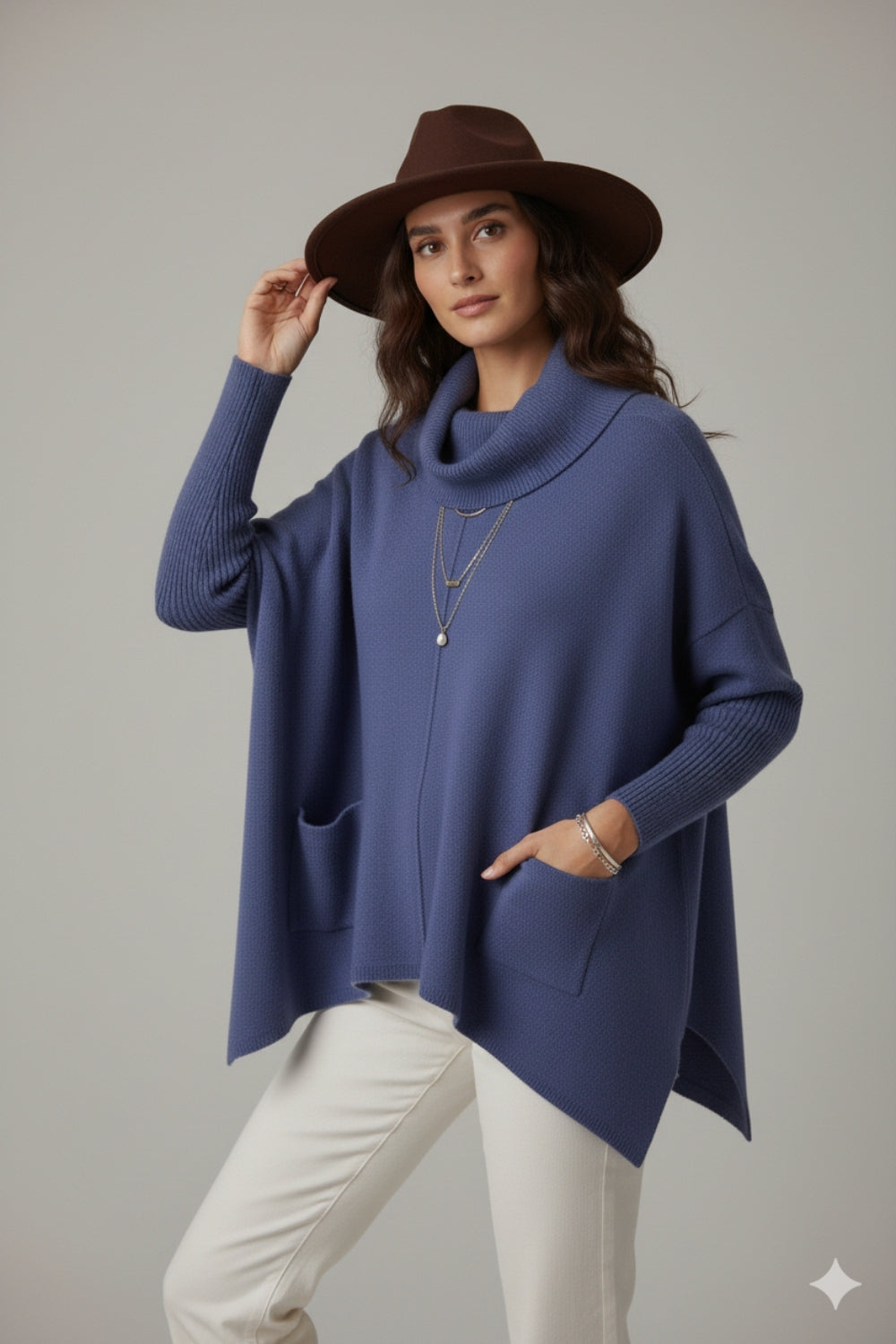 Oversized navy sweater with front pockets - Sweaters