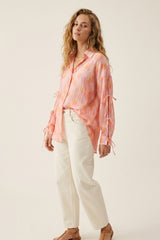 oversized Pink Tie-Sleeve Button-Up Shirt