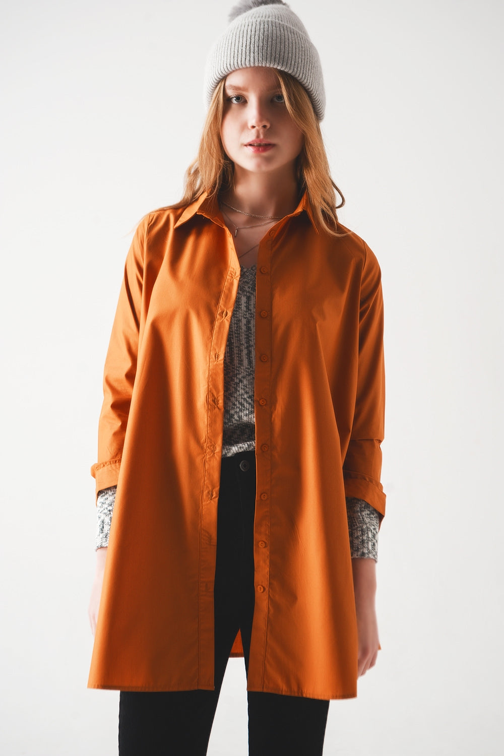 Oversized poplin shirt in rust - Shirts
