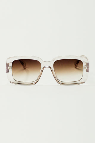 Lunettes de soleil rectangulaires surdimensionnées en blanc transparent